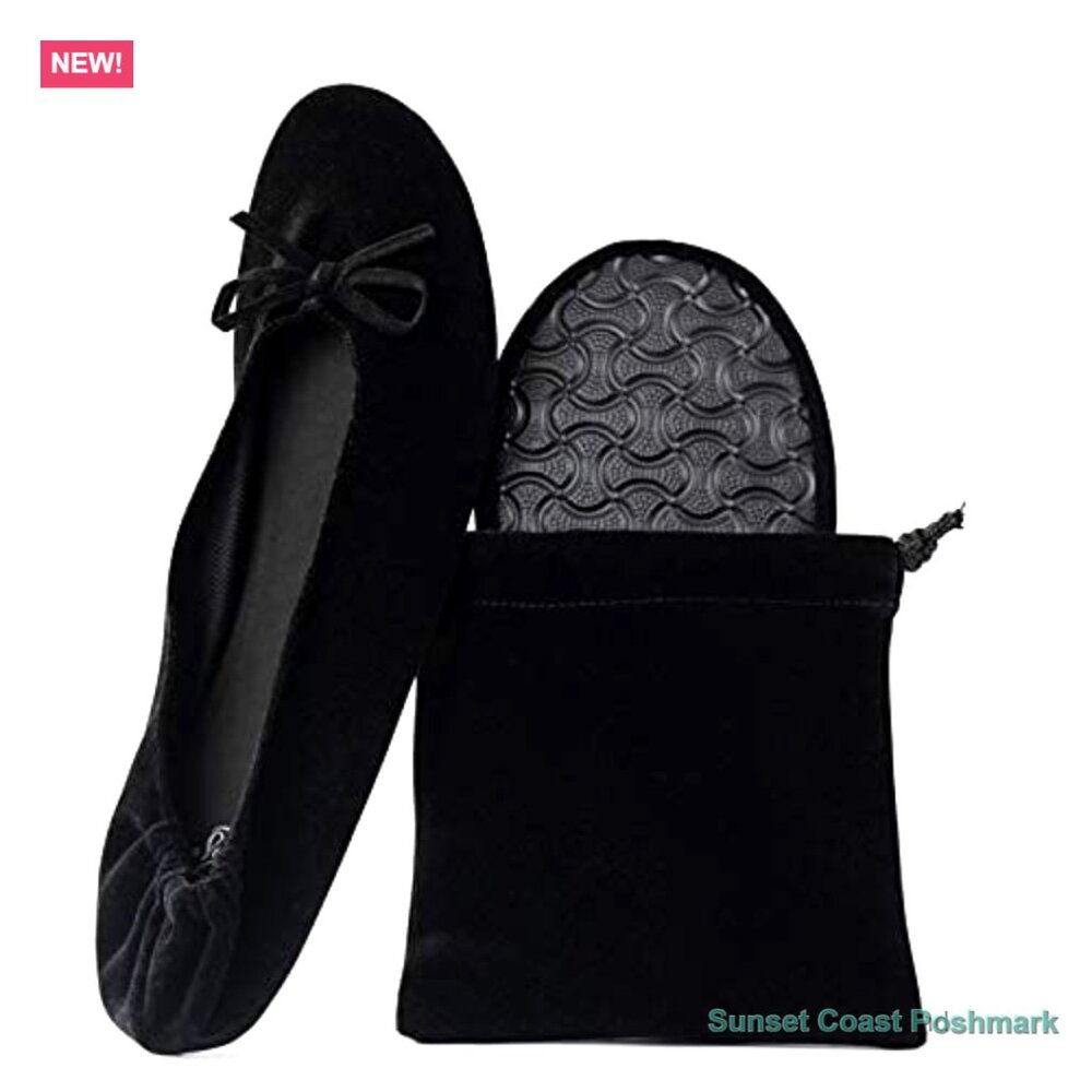 Velvet Foldable Ballet Flats for Women Purse Travel Wedding Comfort